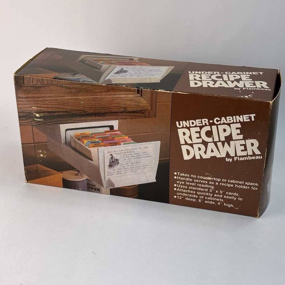 Vintage Under Cabinet Recipe Box Storage Organizer Flambeau NEW